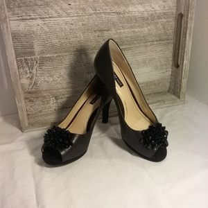Black Beaded Open Toe 3" Jazmin Pumps Alex Marie